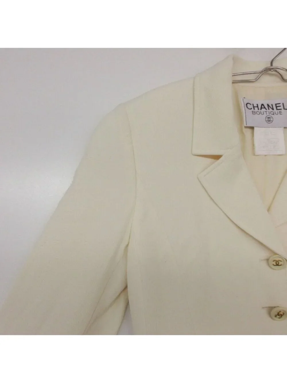Chanel Chesterfield CC Logo Button Long Coat Notch Lapel Shoulder Pad Fully